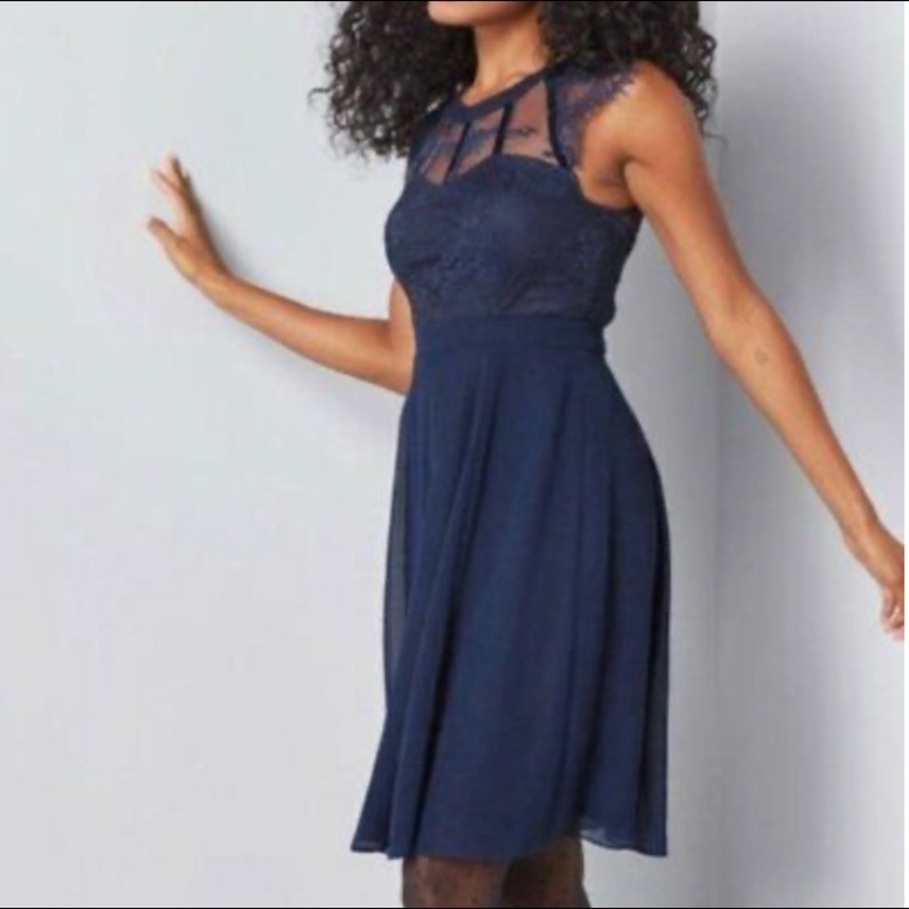 NWT Mod Cloth LIZA LUXE Navy Lace & Chiffon Dress